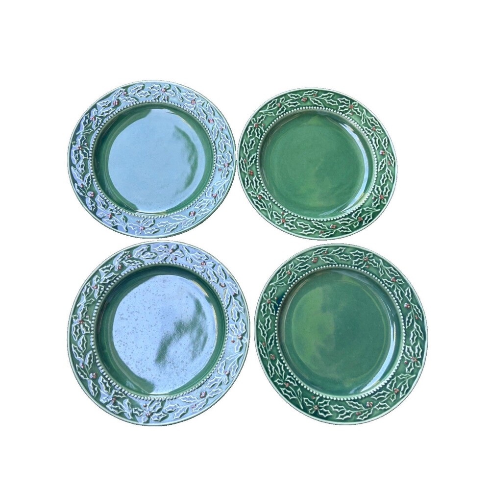 set of 4 Hampton Forge Home Christmas Berries Salad Plates 8 1/2" Holly